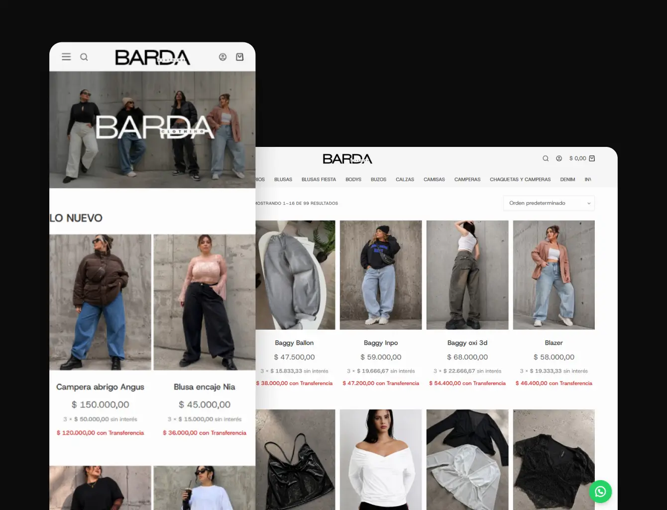imagenes de muestra de la tienda online 'Barda Clothing'