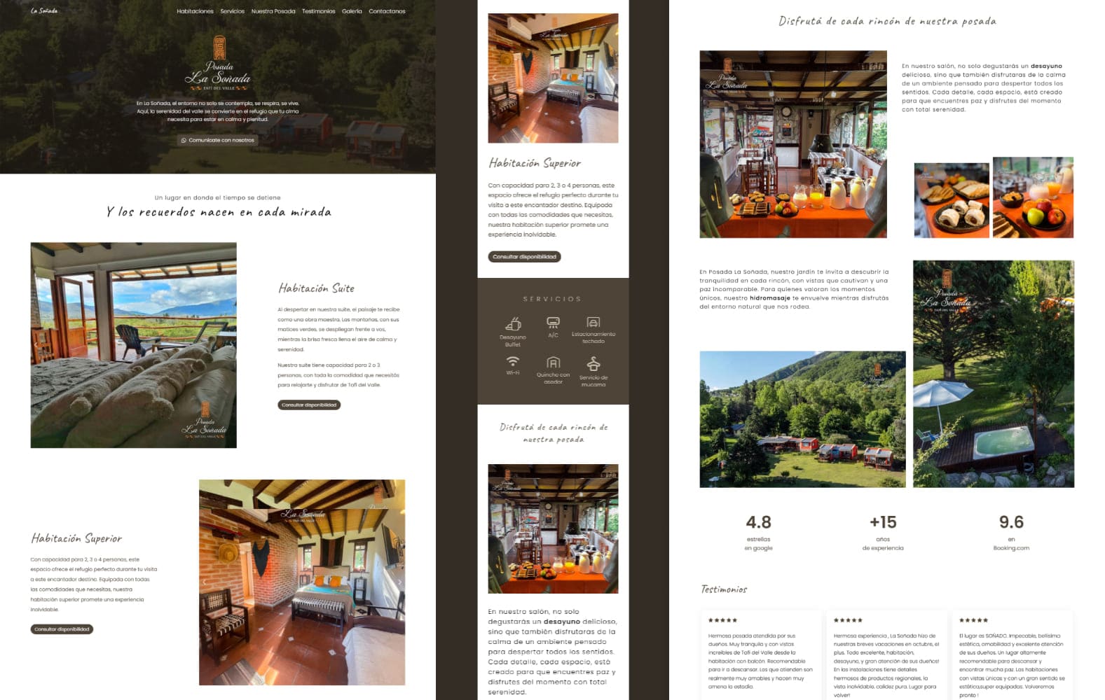 imagenes de muestra de la pagina web 'posada la soñada'