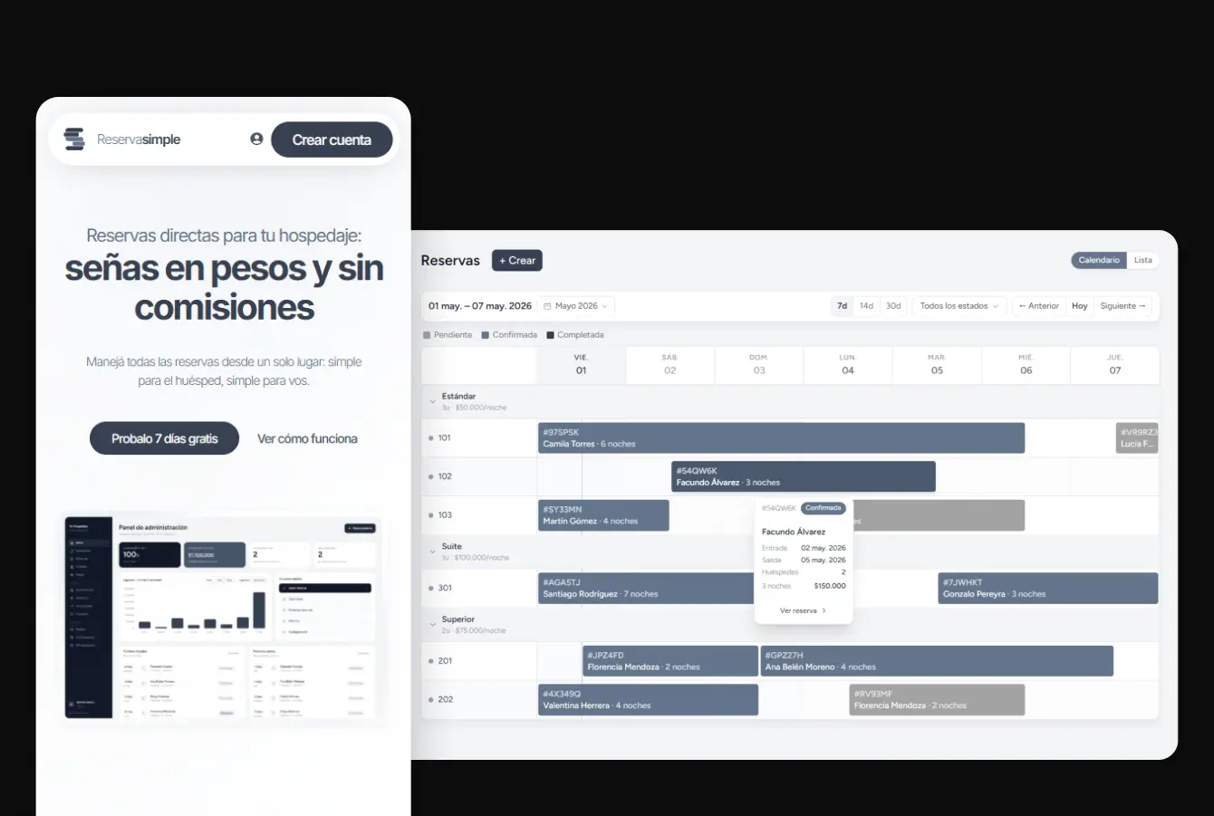 imagenes de muestra de la pagina web 'reservasimple.ar'